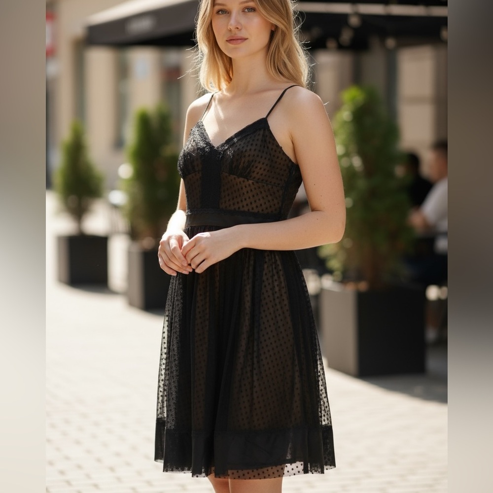 Laundry By Shelli Segal | Black Swiss Dot Silk Dress
